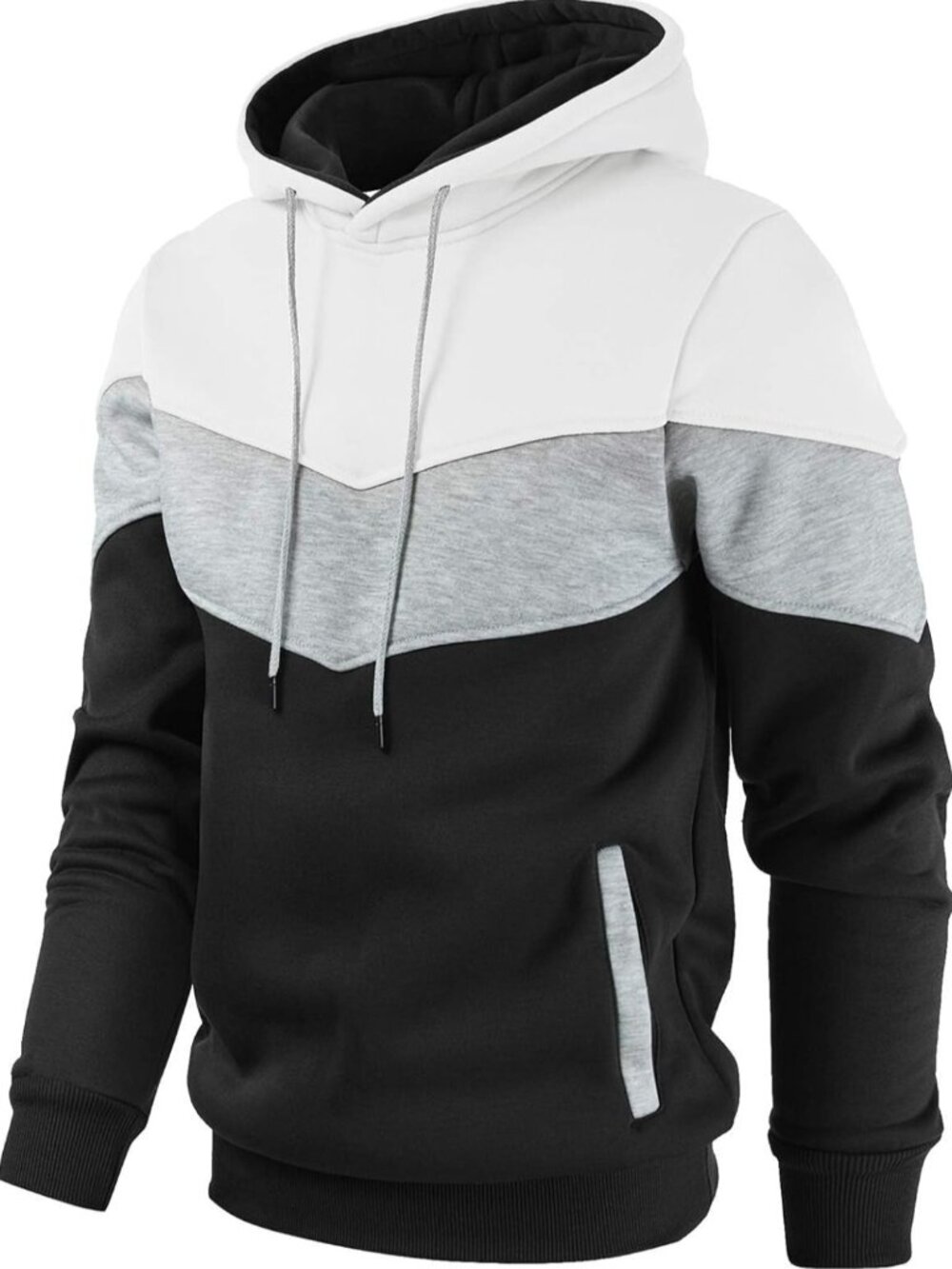Men's XL Color Block Sweatshirt Fleece Hoodie in Black, Gray, White